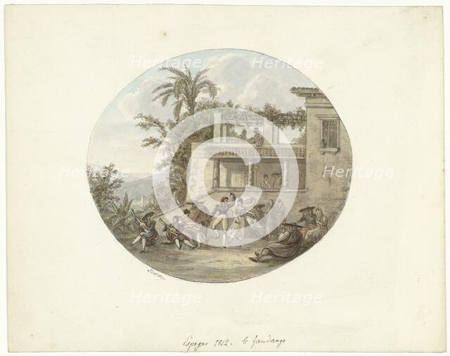 Dancers on a terrace in front of an inn, 1812. Creator: Otto Baron Howen.