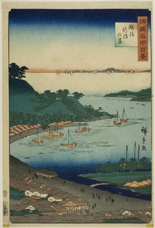 View of Niigata, Echigo Province (Echigo Niigata no kei) from the series "One Hundred Famo..., 1859. Creator: Utagawa Hiroshige II.