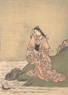 A Girl on the Edge of a Stream Sees a Demon's Head in the Water, mid-late 18th century. Creator: Komatsuken Shoshoken.