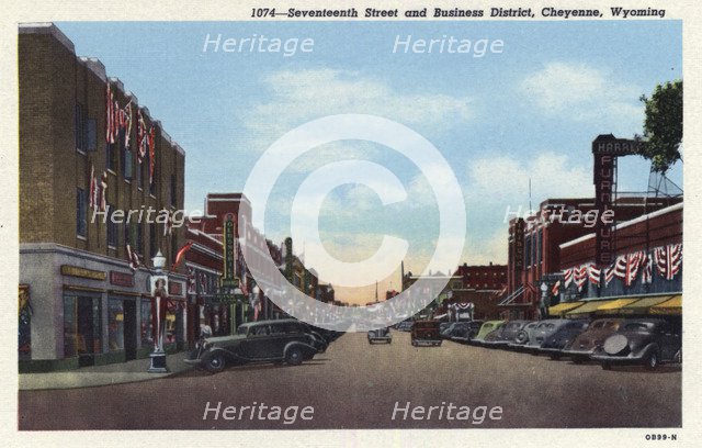 Seventeenth Street and business district, Cheyenne, Wyoming, USA, 1940. Artist: Unknown
