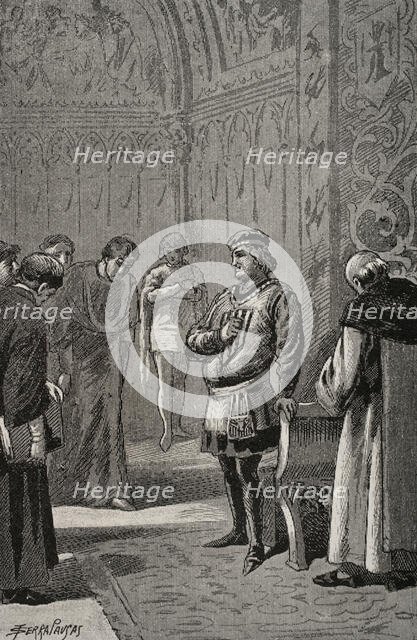 King John I of Aragon (1350-1396) at the Courts of Monzón in 1383, 1890. Creator: Joan Serra y Pausas.