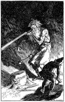 Puck helping Wayland, Smith of the Gods, to forge a sword, 1909. Artist: Unknown