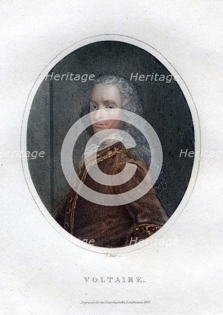 Francois Marie Arouet Voltaire, 18th century French writer and satirist, (1828).Artist: J Pass