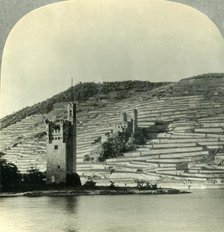 'The Mouse Tower and Ehrenfels Castle on the Rhine, Germany', c1930s. Creator: Unknown.