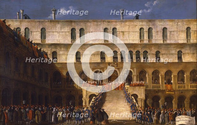 The Doge's coronation on the Scala dei Giganti in the courtyard of the Doge's Palace, 1779-1792. Creator: Bella, Gabriele (1730-1799).
