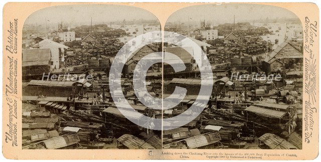 Looking down the Pearl River (Zhu Jiang) at Canton (Guangzhou), China, 1900. Artist: Underwood & Underwood