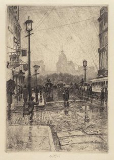 Rainy Day, Broadway, probably 1890. Creator: Charles Frederick William Mielatz.