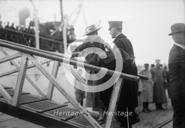 Maj. Gen. George Barnett, Commandant, U.S.M.C. with Mrs. Barnett Boarding 'Mayflower', 1917. Creator: Harris & Ewing.