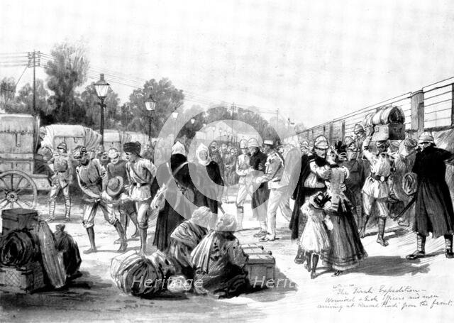 The Indian Frontier Rising: wounded and sick officers and men arriving at Rawal Pindi..., 1898. Creator: Unknown.