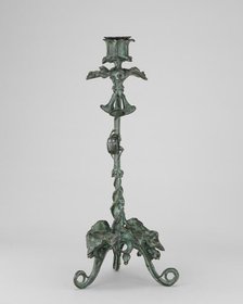 Candlestick with Leaves and Clochettes, and a Scarab on the Stem, model n.d., cast 1857/1874. Creator: Antoine-Louis Barye.