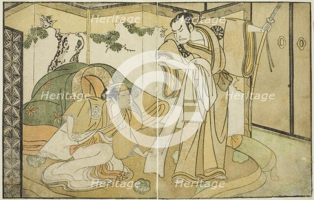 The Actors Nakamura Nakazo I as Taira no Kiyomori (right), and Yamashita Kinsaku II as..., c. 1772. Creator: Shunsho.