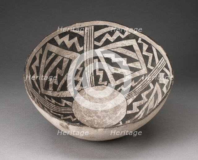Bowl with Bold Black-on-White Diamond and Zizgag Motifs, A.D. 950/1400. Creator: Unknown.