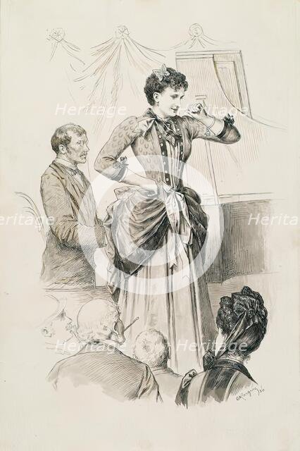 Viennese types: singer Fräulein Hornischer and her pianist in front of an audience, 1886. Creator: Karl Karger.