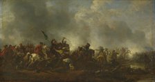 Cavalry attacking Infantry, 1656-1668. Artist: Wouwerman, Philips (1619-1668)