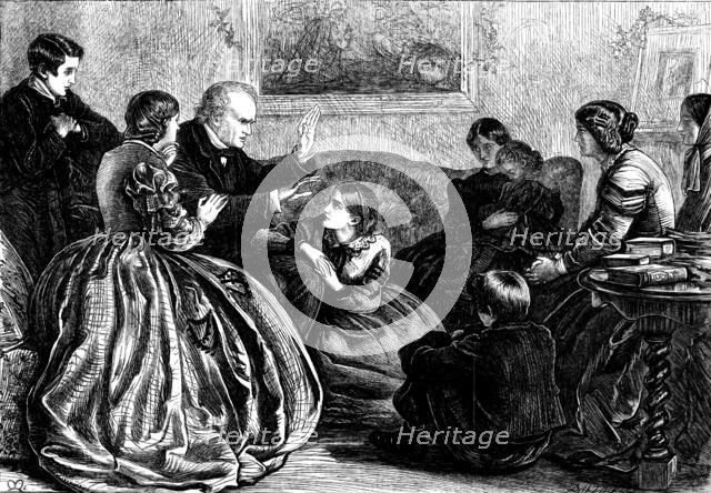 Christmas Story-telling - drawn by J. E. Millais, 1862. Creator: Dalziel Brothers.