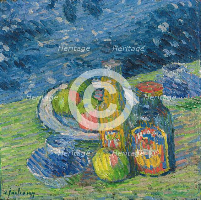 Still Life with Bottles and Fruit, 1900. Creator: Alexei Jawlensky.