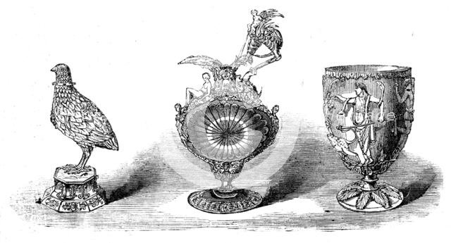 The Loan Collection, South-Kensington: Mother-of-pearl cup; Cellini Ewer; vase, 1862. Creator: Unknown.