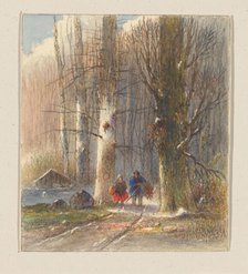 Winter landscape: two firewood gatherers coming out of the forest, 1865. Creator: Johannes Petrus Waterloo.