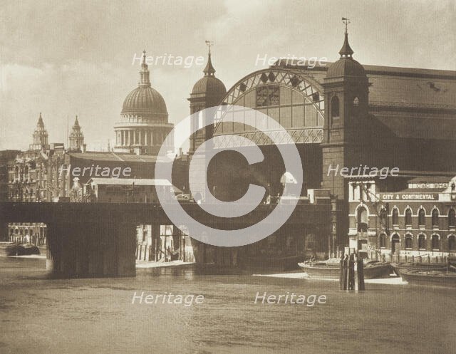 [Railway station and bridge]. From the album: Photograph album - London, 1920s. Creator: Harry Moult.