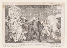 Hostess Discharges a Pan of Blood into the Face of Parson Andrews, from "The Adventures of..., 1792. Creator: Thomas Rowlandson.