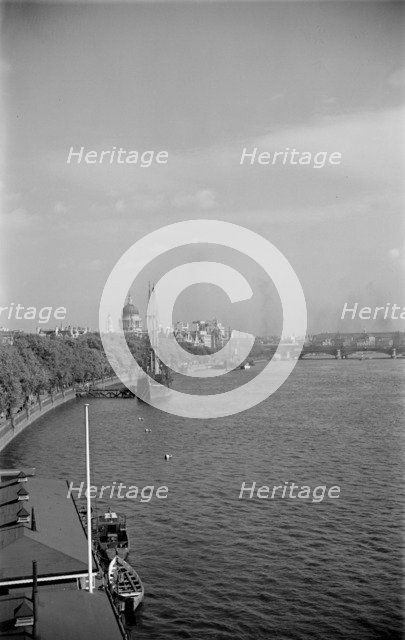 River Thames towards St Paul's Cathedral from Waterloo Bridge, c1945-c1965. Artist: SW Rawlings