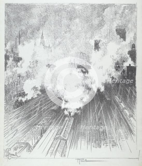 Train Yard, St. Louis, 1919. Creator: Joseph Pennell.