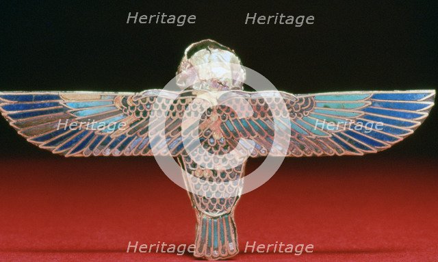 The back of a gold winged ba amulet, Ptolemaic period, Egypt, 4th-1st century BC. Artist: Unknown