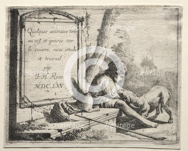 Title Page: Shepherd Petting his Dog, 1665. Creator: Johann Heinrich Roos (German, 1631-1685).