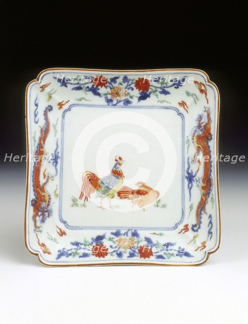 Arita/Kakiemon square dish, middle Edo period, Japan, c1700-1720. Artist: Unknown