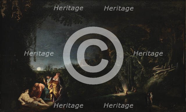 Moonlight landscape with the Good Samaritan, 1623-1626.
 Creator: Moses van Wtenbrouck.