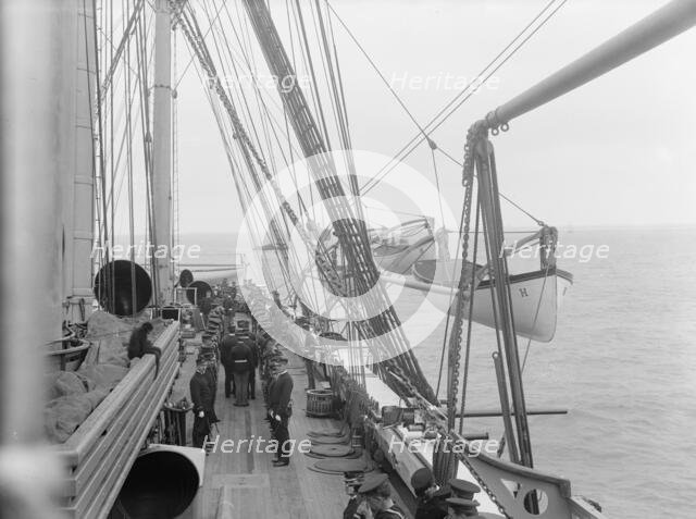 U.S.S. Hartford, inspection, looking aft., port side, between 1890 and 1901. Creator: Unknown.