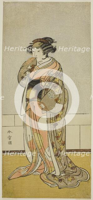 The Actor Yamashita Kinsaku II as Lady Kikusui (Kikusui Gozen) (?) in the Play Kaeribana..., c.1779. Creator: Shunsho.
