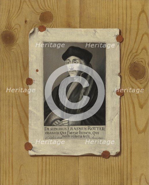 Trompe l'oeil Still Life with an Engraving of Erasmus of Rotterdam, 1693. Artist: Collier, Edwaert (1642-1708)