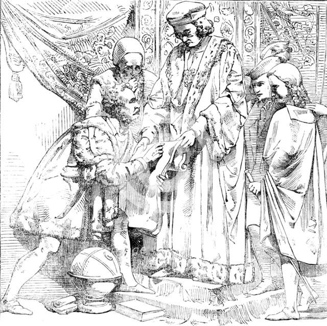 The New Houses of Parliament - Sebastian Cabot before Henry VII, 1854. Creator: Unknown.