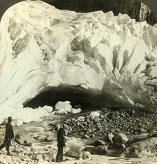 'Cavernous mouth of huge Brigsdal glacier where melting ice forms mountain torrents, Norway', c1905. Creator: Unknown.