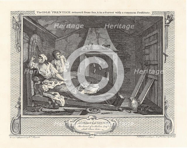 Series "Industry and Idleness", Plate 7: The Idle 'Prentice return'd from Sea, and in a..., 1747. Creator: Hogarth, William (1697-1764).