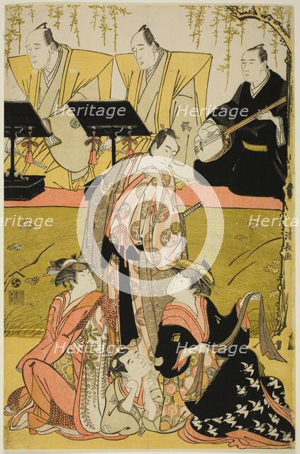 The Actors Sawamura Sojuro III as Soga no Juro, Osagawa Tsuneyo II as Oiso no Tora, Azuma ..., 1784. Creator: Torii Kiyonaga.