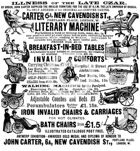 Advertisement for John Carter's invalid furniture, 1895. Creator: Unknown.