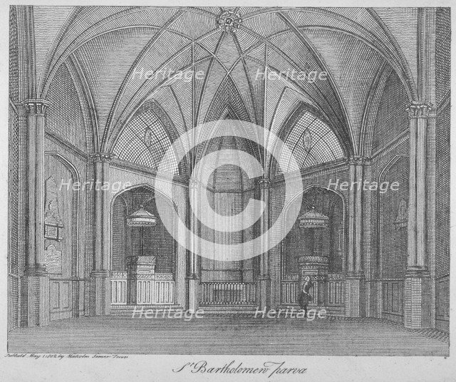 Interior of the Church of St Bartholomew-the-Less, City of London, 1802. Artist: Anon