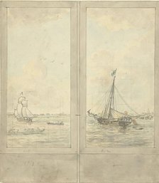 Design for two wallpapers: river with ships in the Netherlands, c.1752-c.1819. Creator: Juriaan Andriessen.