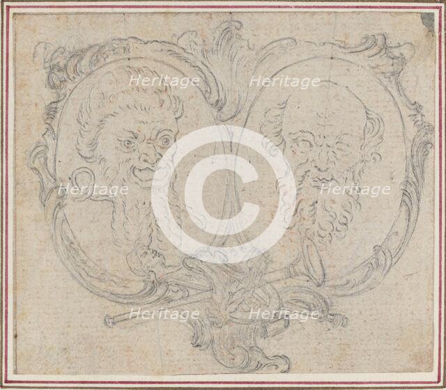 Double Cartouche with Two Heads and Symbols of Fame and Folly. Creator: Hubert Francois Gravelot.