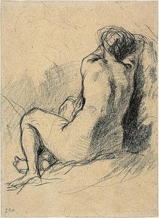 Study: Nude Woman Seen from the Back (recto) Sketches of Peasants Working (verso), c. 1846. Creator: Jean Francois Millet.