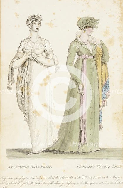 Fashion Plate (An Evening Ball Dress - A Parisian Winter Dress), 1807. Creator: John Bell.