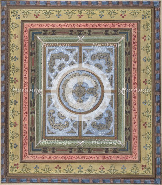 Design for Ceiling with Plant and Arabesque Decoration, 19th century. Creator: Charles Monblond.