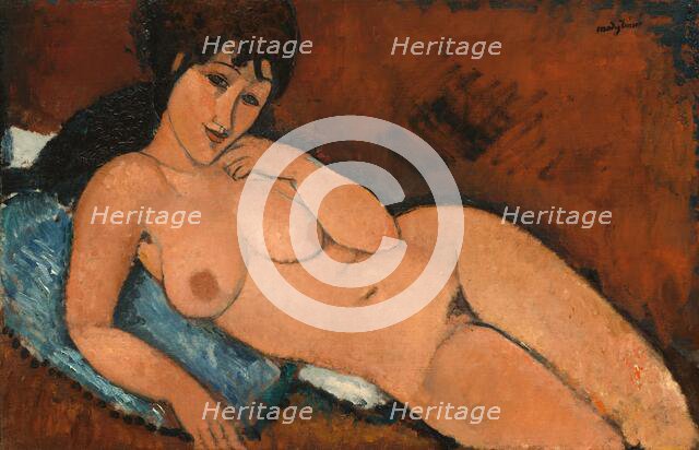 Nude on a Blue Cushion, 1917. Creator: Amadeo Modigliani.