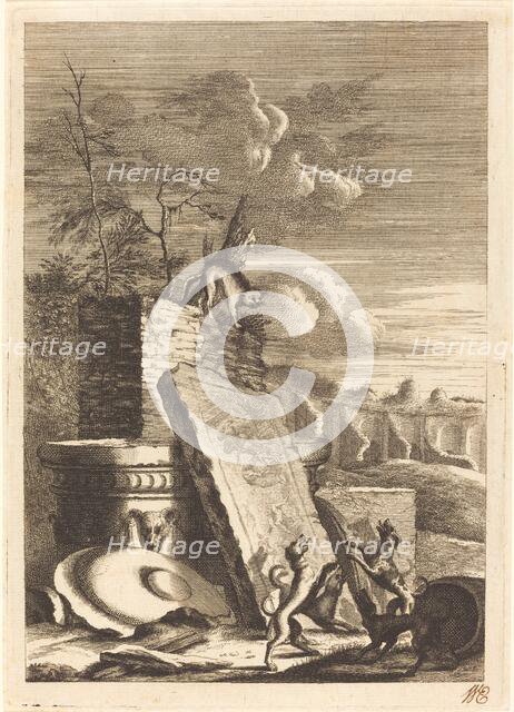 Dogs Pursuing a Cat, c. 1650. Creator: Bernhard Zaech.