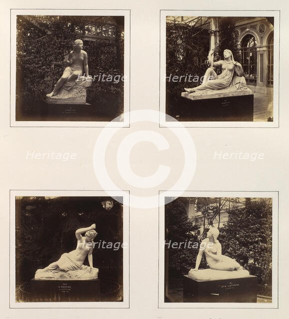 [Sculptures of Sabrina, an Allegorical Figure of Morning, a Nereide, and Eve Listening], ca. 1859. Creator: Attributed to Philip Henry Delamotte.