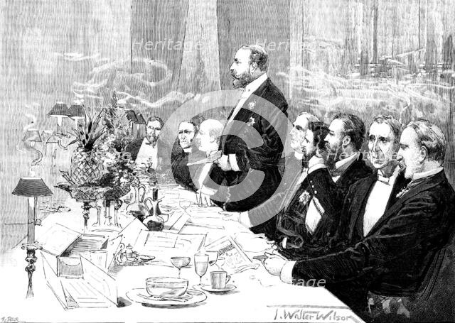 Dinner in aid of a National Leprosy Fund, presided over by the Prince of Wales, 1890. Creator: R. Taylor.