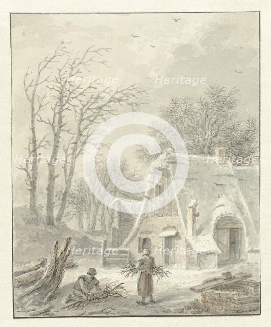 Winter landscape with firewood gatherers near a farm, 1838. Creator: Pieter Barbiers.