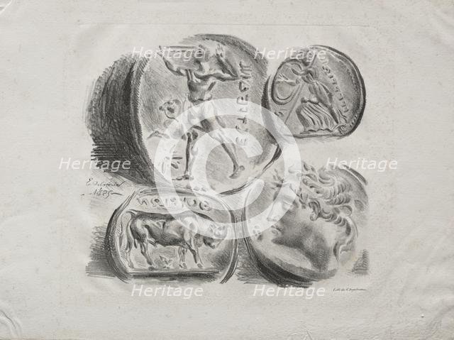 Sheet of Four Antique Medals, 1825. Creator: Eugène Delacroix (French, 1798-1863).